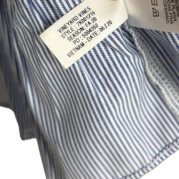 Vineyard Vines Girls Gray Long Sleeve Blue & White Stripe Trim Top Large 14 - Picture 4 of 5